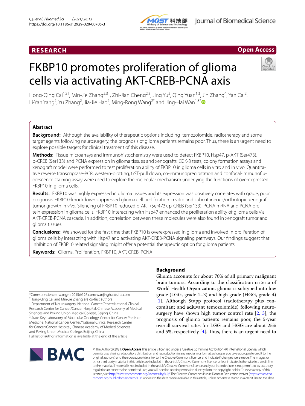 FKBP10 Promotes Proliferation of Glioma Cells Via Activating AKT