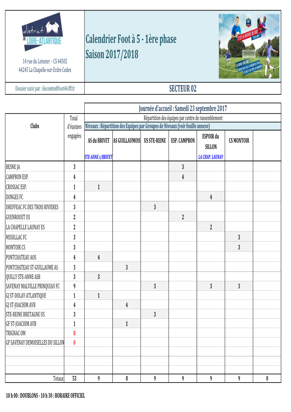 Calendrier Foot 5 Secteur 2