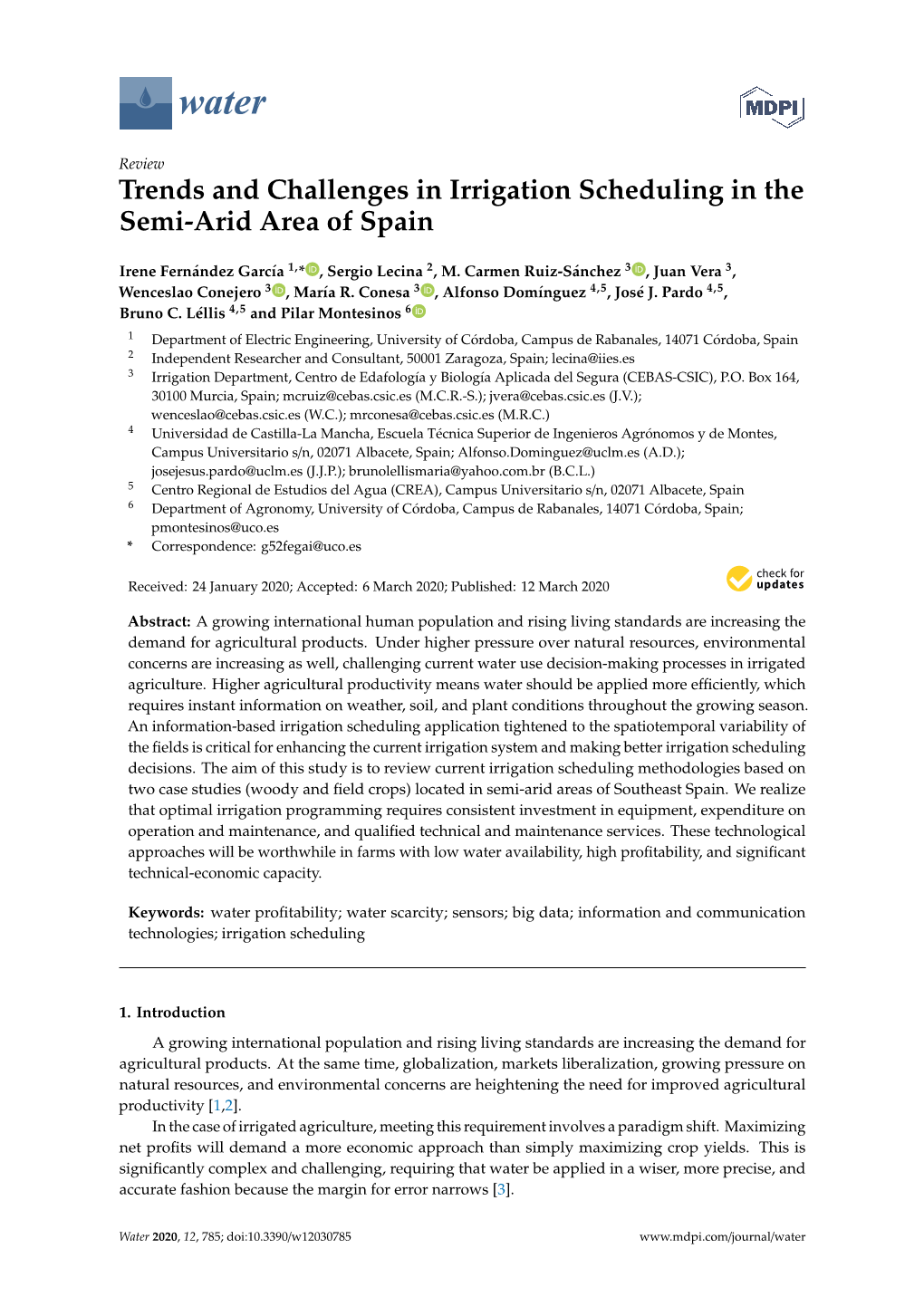 Trends and Challenges in Irrigation Scheduling in the Semi-Arid Area of Spain