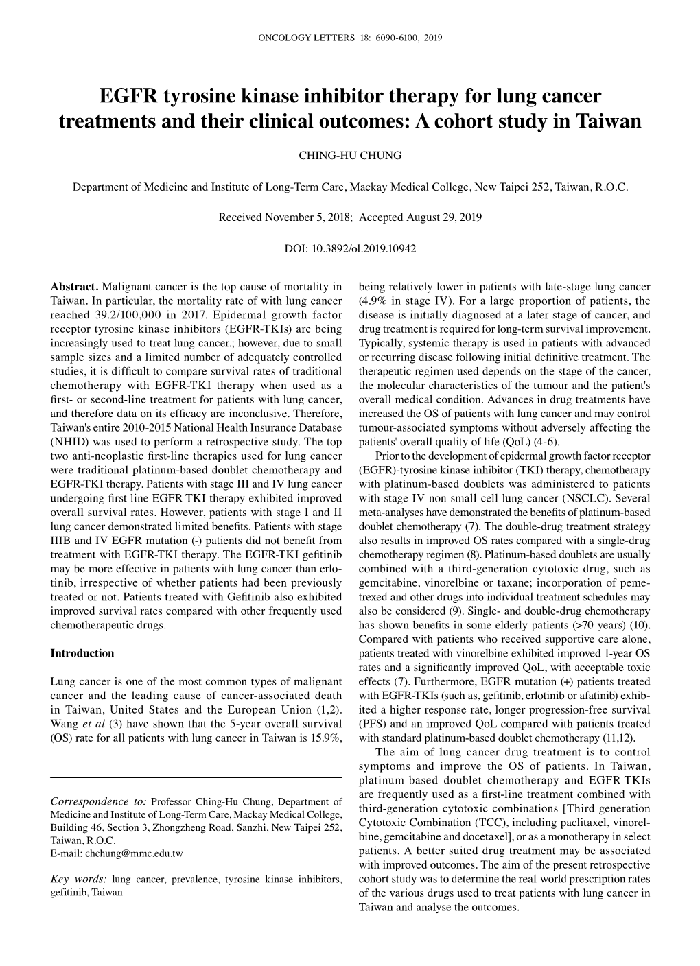 EGFR Tyrosine Kinase Inhibitor Therapy for Lung Cancer Treatments and Their Clinical Outcomes: a Cohort Study in Taiwan