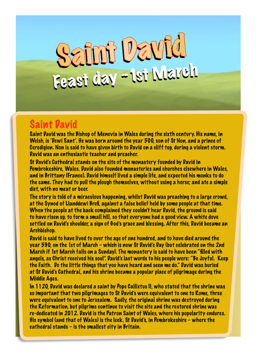 Saint Daviddavid Feast Day ~1St March
