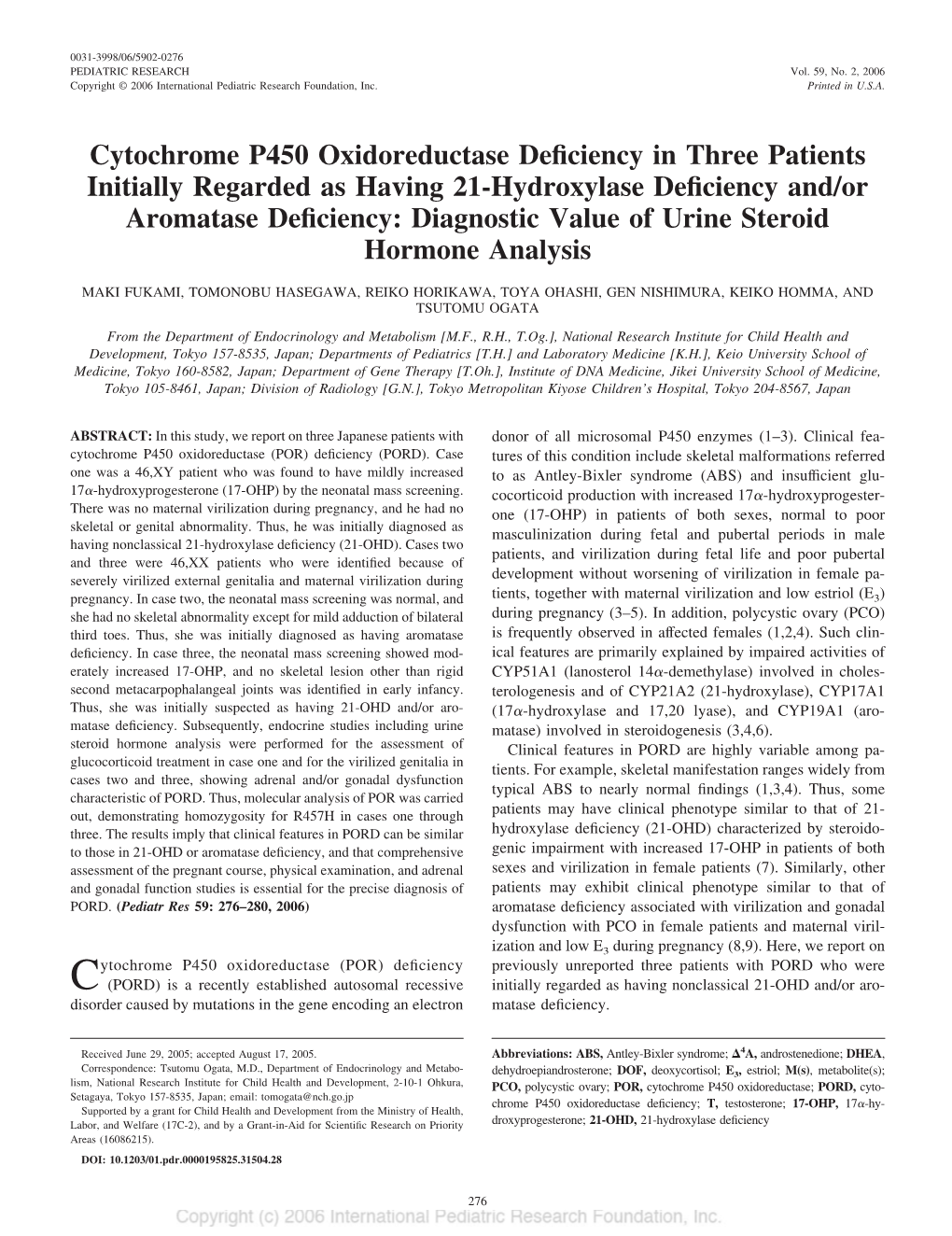 Cytochrome P450 Oxidoreductase Deficiency in Three Patients Initially