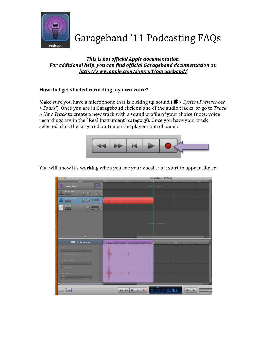 Garageband '11 Podcasting Faqs