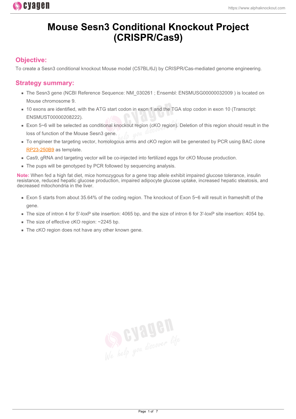 Mouse Sesn3 Conditional Knockout Project (CRISPR/Cas9)