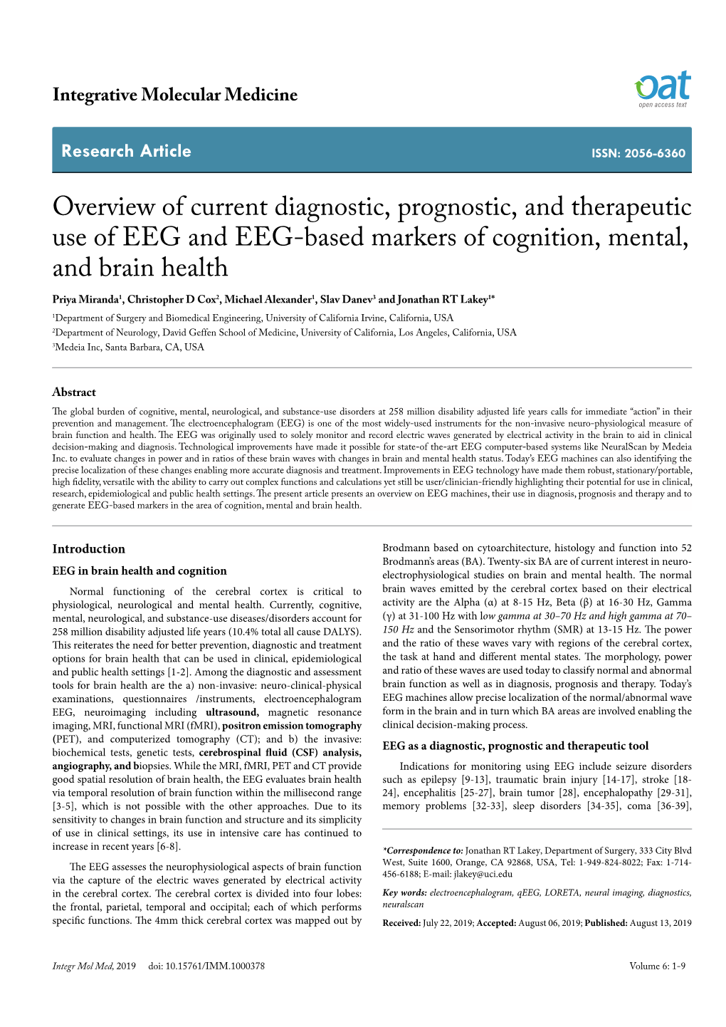 Overview of Current Diagnostic, Prognostic, and Therapeutic Use Of