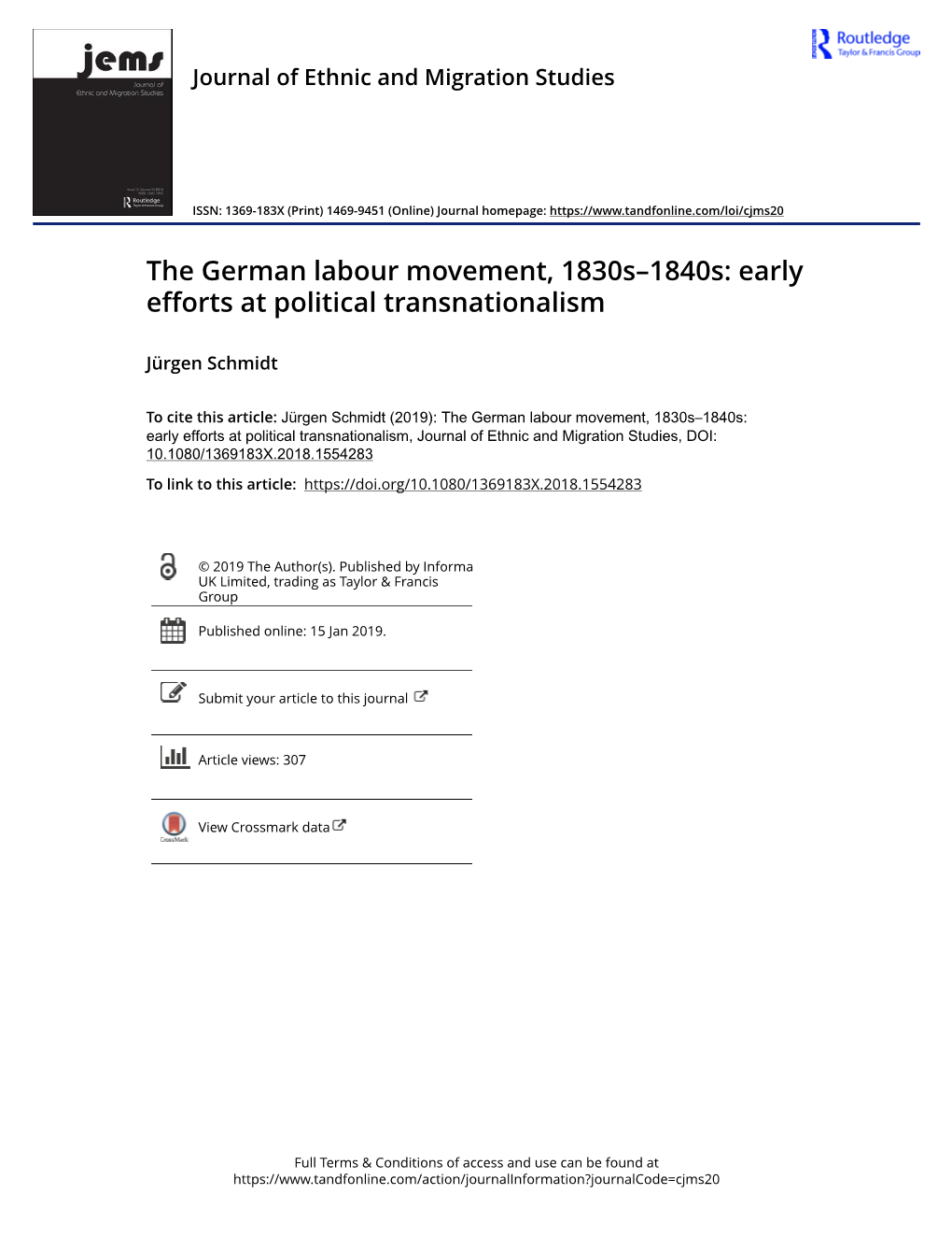 The German Labour Movement, 1830S–1840S: Early Efforts at Political Transnationalism