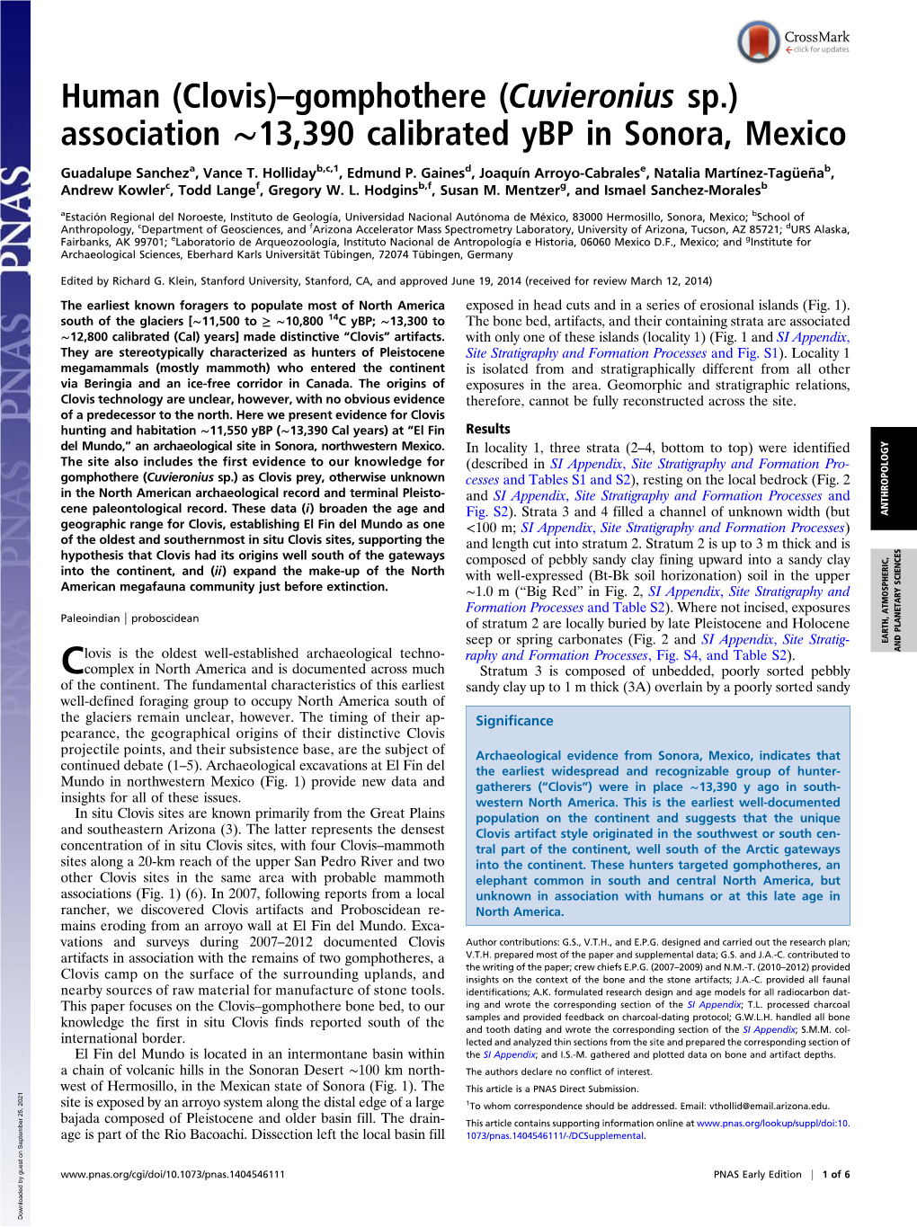 Gomphothere (Cuvieronius Sp.) Association ∼13,390 Calibrated Ybp in Sonora, Mexico