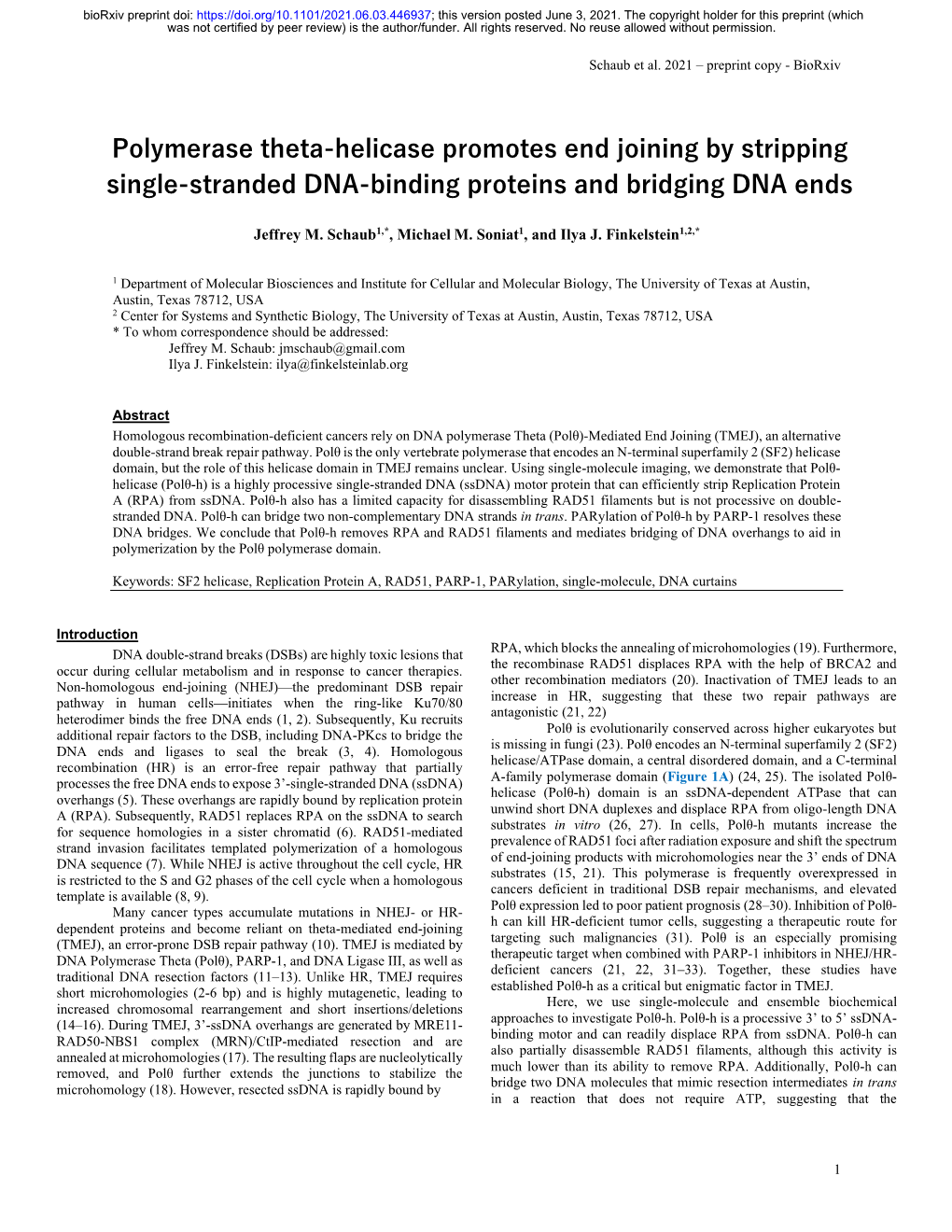 Polymerase Theta-Helicase Promotes End Joining by Stripping Single-Stranded DNA-Binding Proteins and Bridging DNA Ends