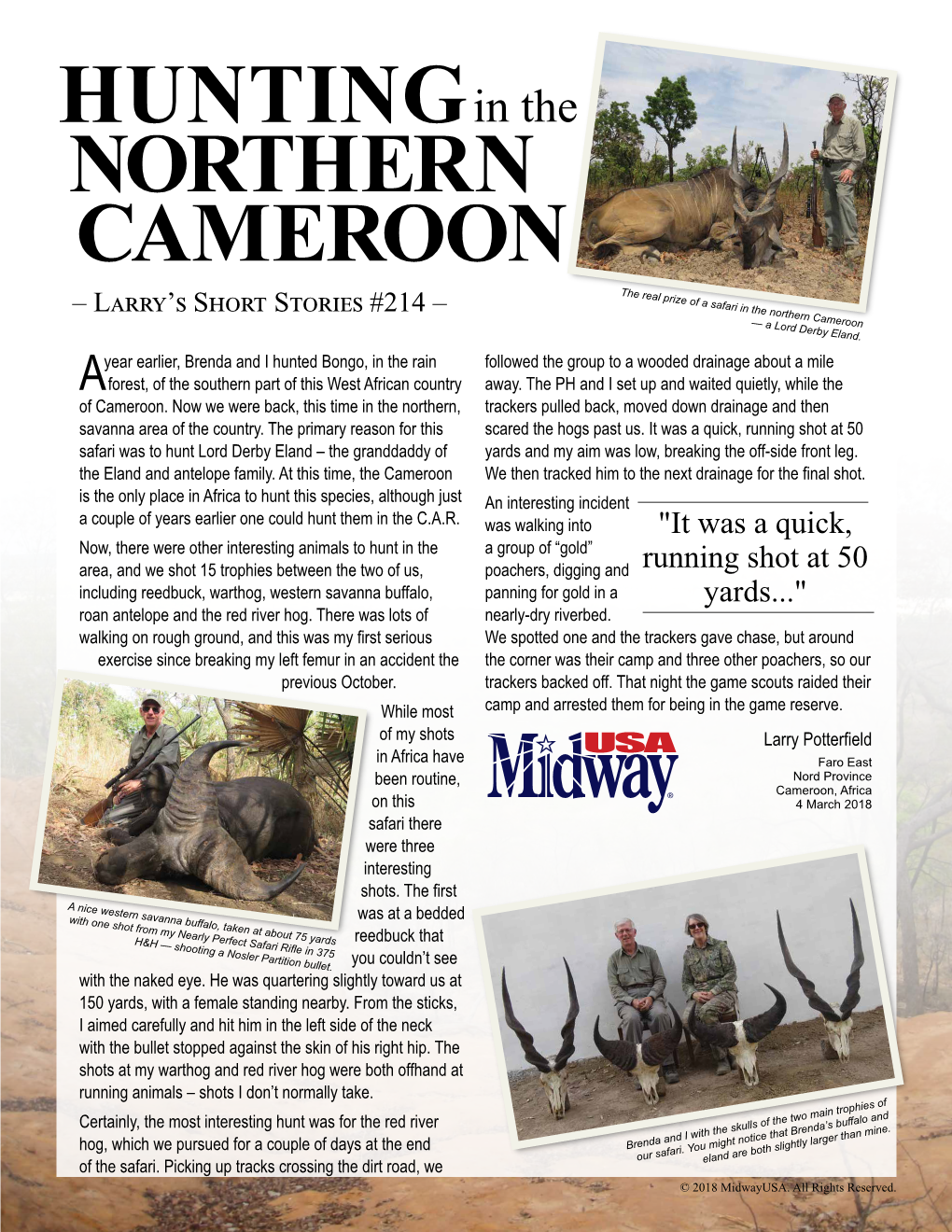 HUNTING in the NORTHERN CAMEROON – Larry’S Short Stories #214 – the Real Prize of a Safari in the Northern Cameroon — a Lord Derby Eland