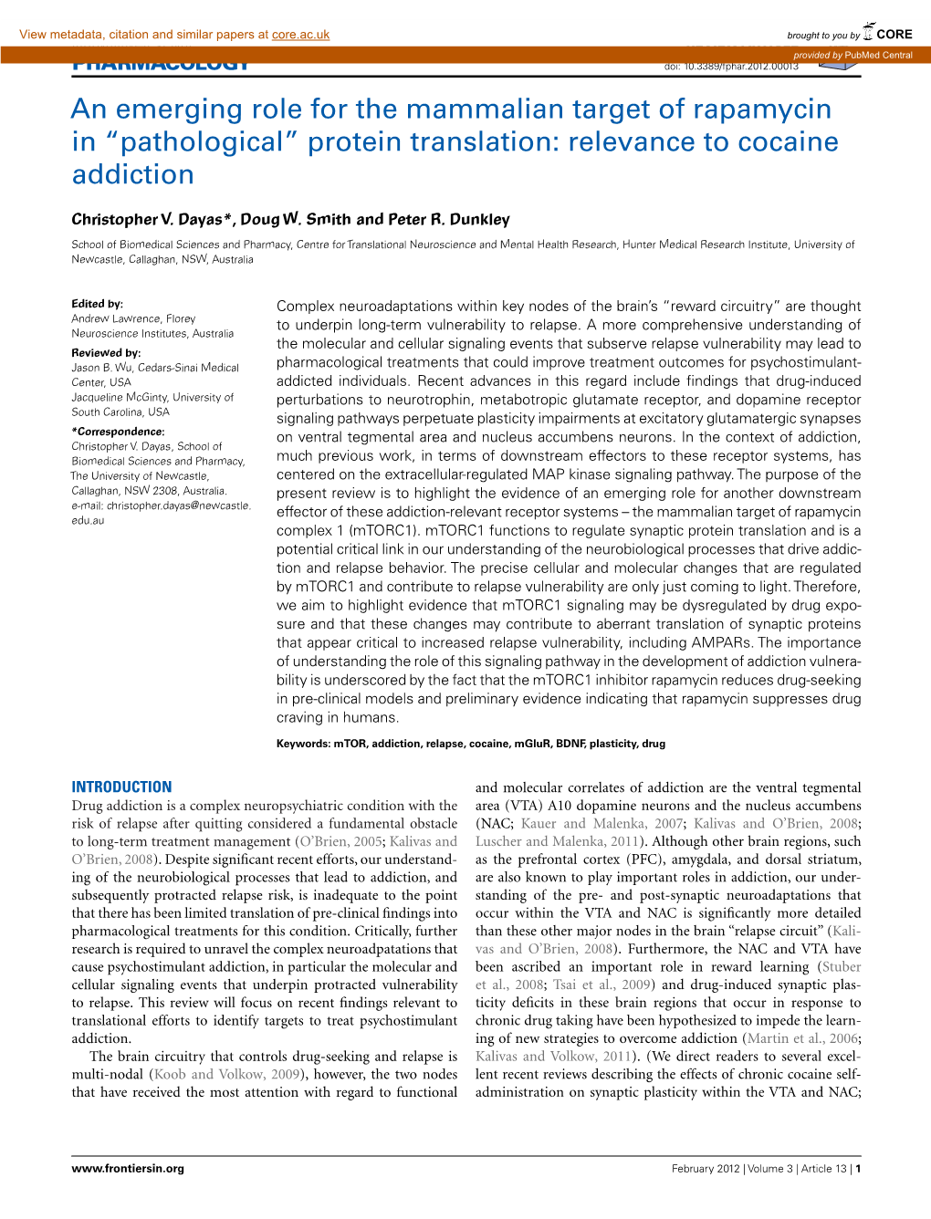 An Emerging Role for the Mammalian Target of Rapamycin in “Pathological” Protein Translation: Relevance to Cocaine Addiction