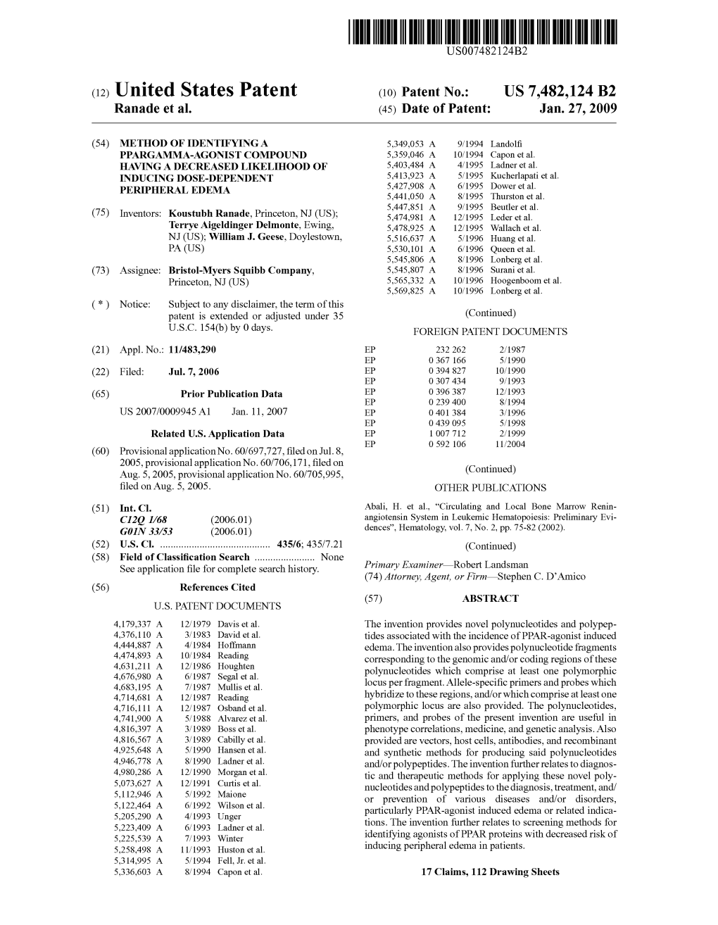 (12) United States Patent (10) Patent No.: US 7482,124 B2 Ranade Et Al