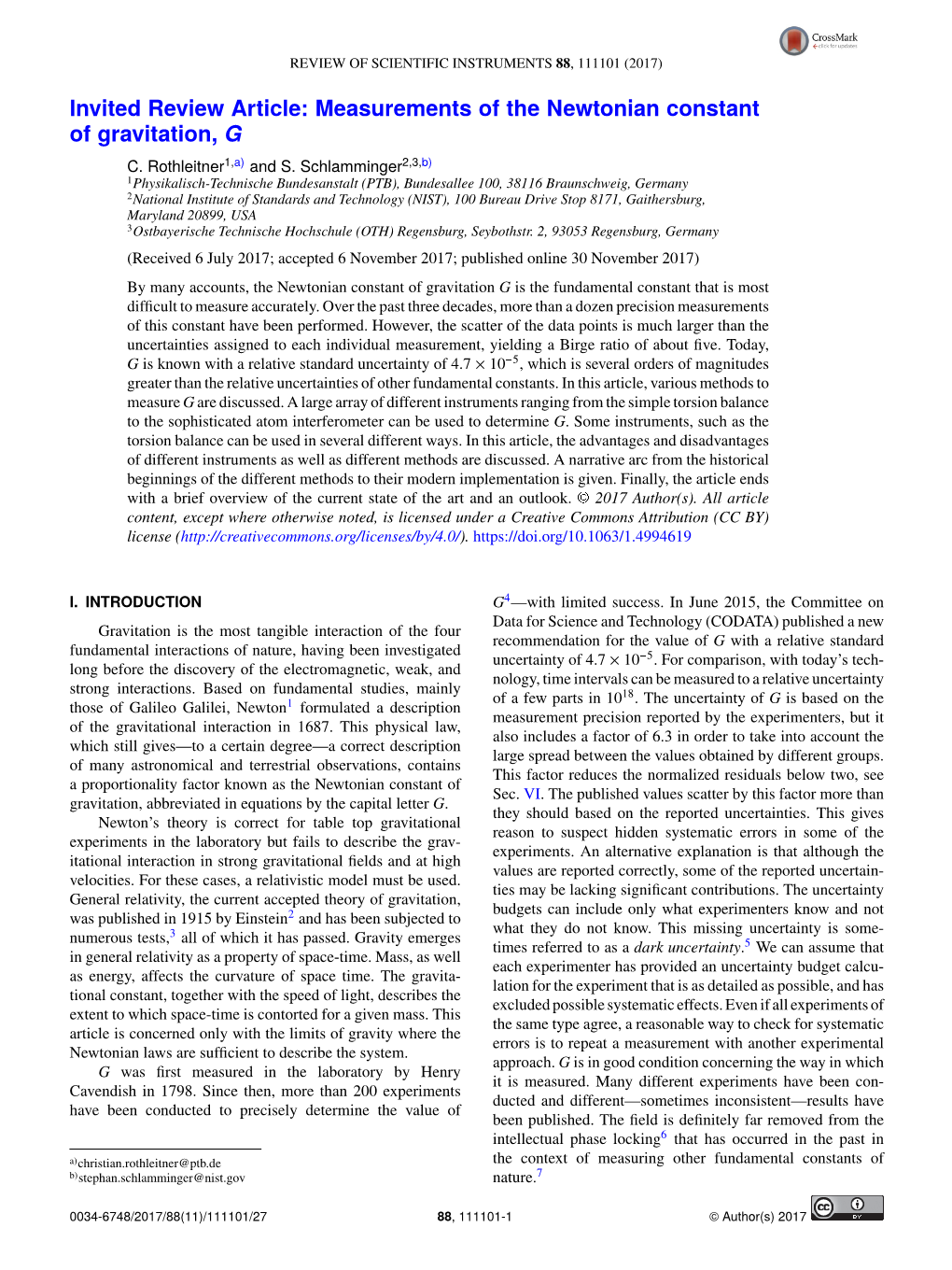 Measurements of the Newtonian Constant of Gravitation, G C