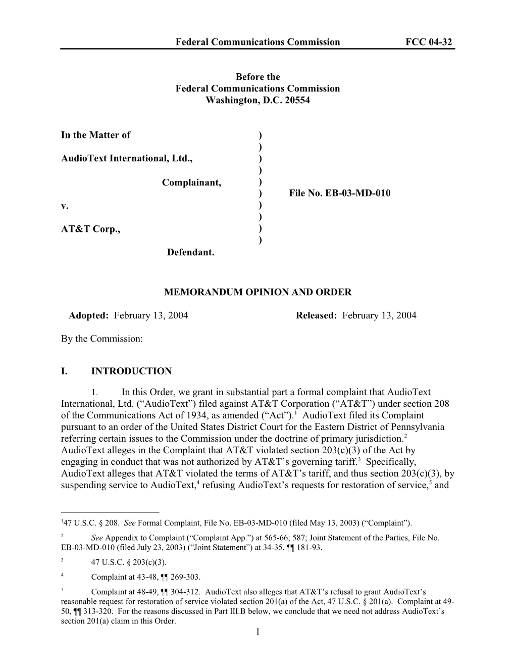 Federal Communications Commission FCC 04-32