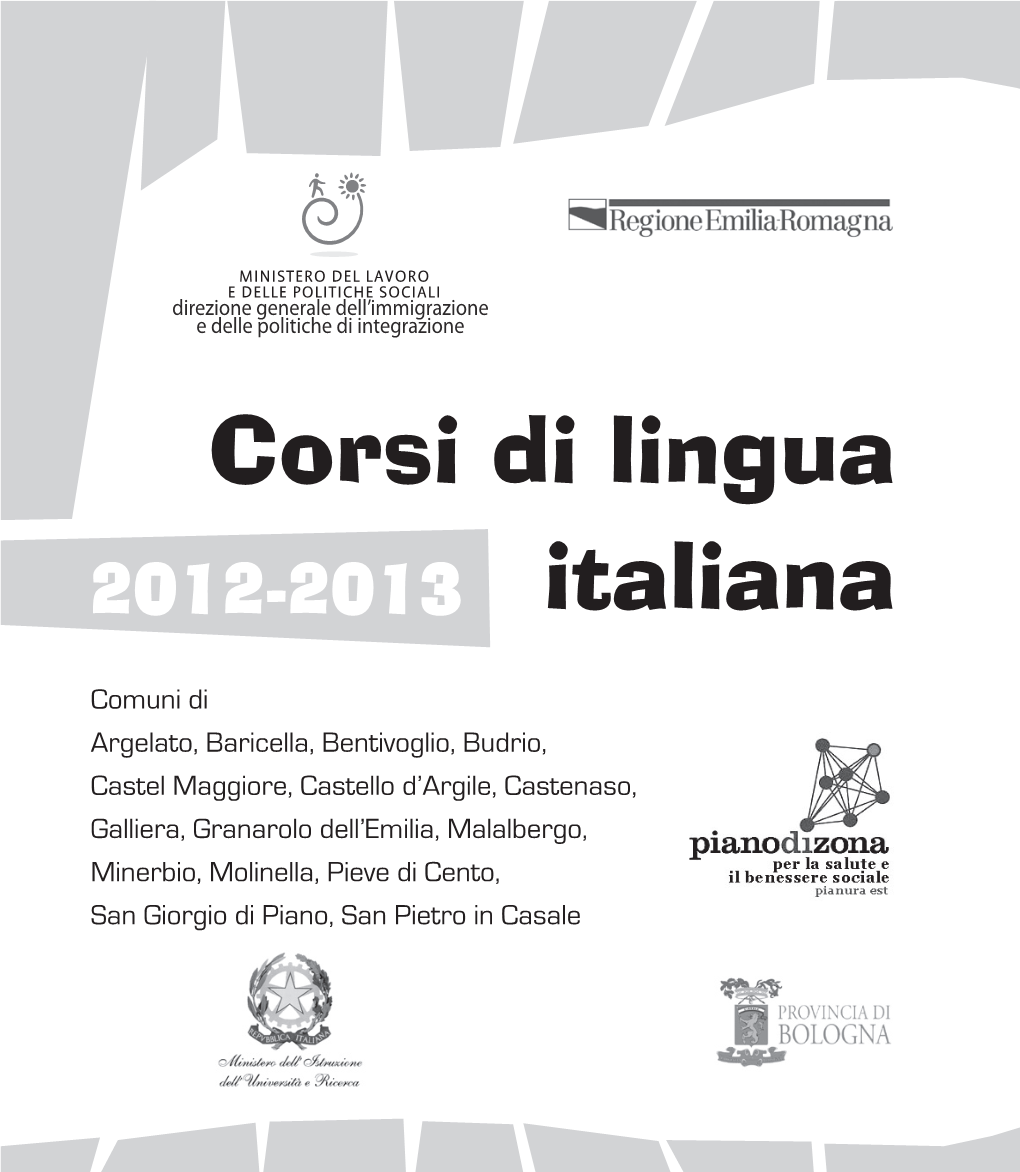 Corsi Di Lingua Italiana Rivolti a Cittadini Stranieri Adulti in Tutti I Comuni: Nelle Pagine Seguenti I Dati Relativi Ai Vari Corsi Proposti