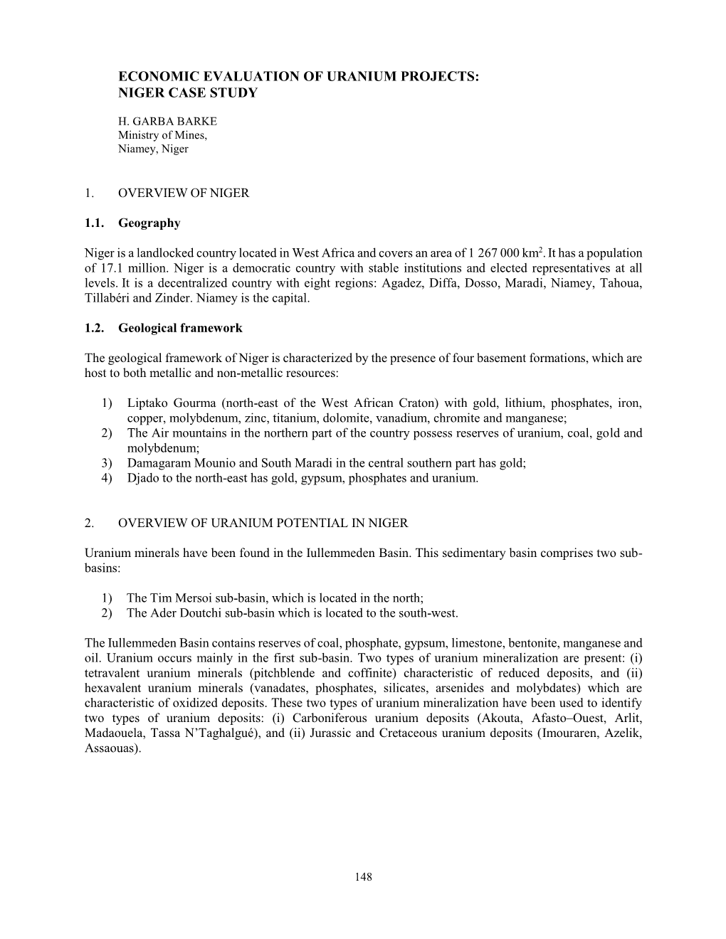 Economic Evaluation of Uranium Projects: Niger Case Study