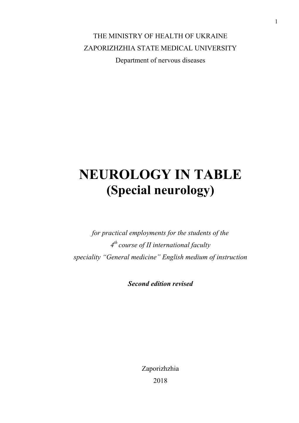 NEUROLOGY in TABLE (Special Neurology)