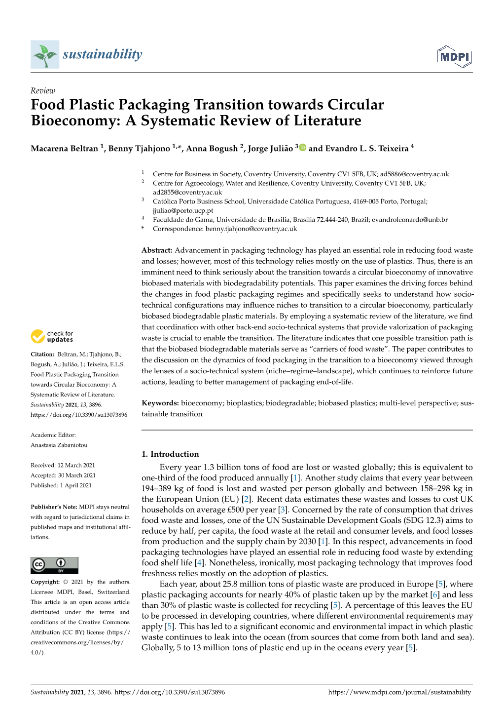 Food Plastic Packaging Transition Towards Circular Bioeconomy: a Systematic Review of Literature