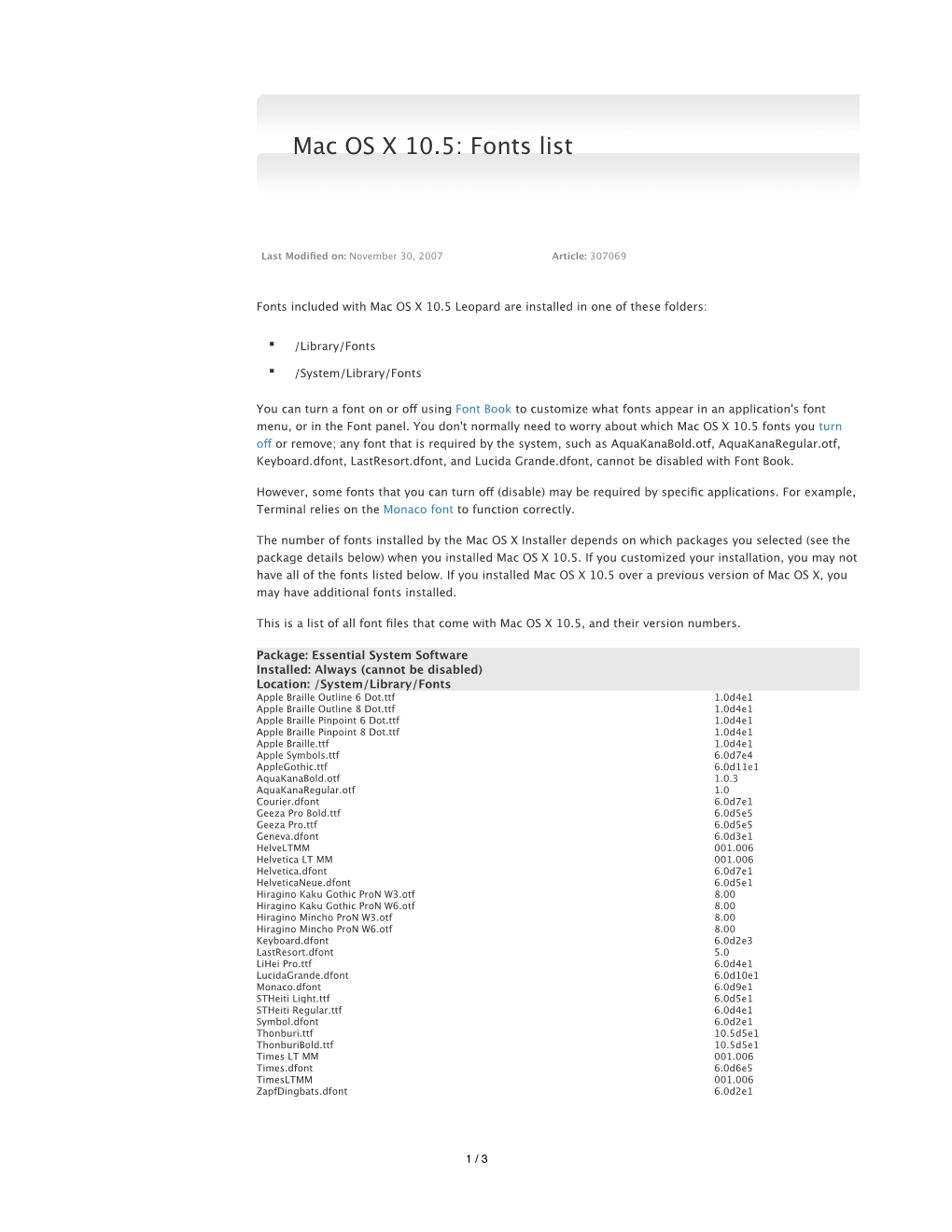 Mac OS X 10.5: Fonts List
