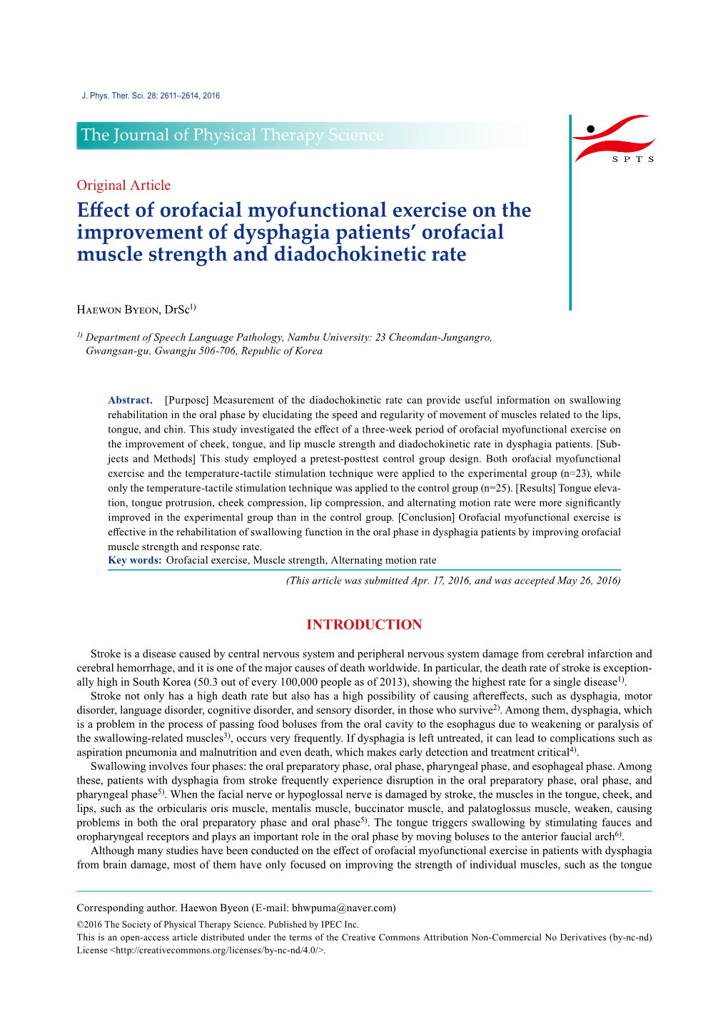 Effect of Orofacial Myofunctional Exercise on the Improvement of Dysphagia Patients’ Orofacial Muscle Strength and Diadochokinetic Rate