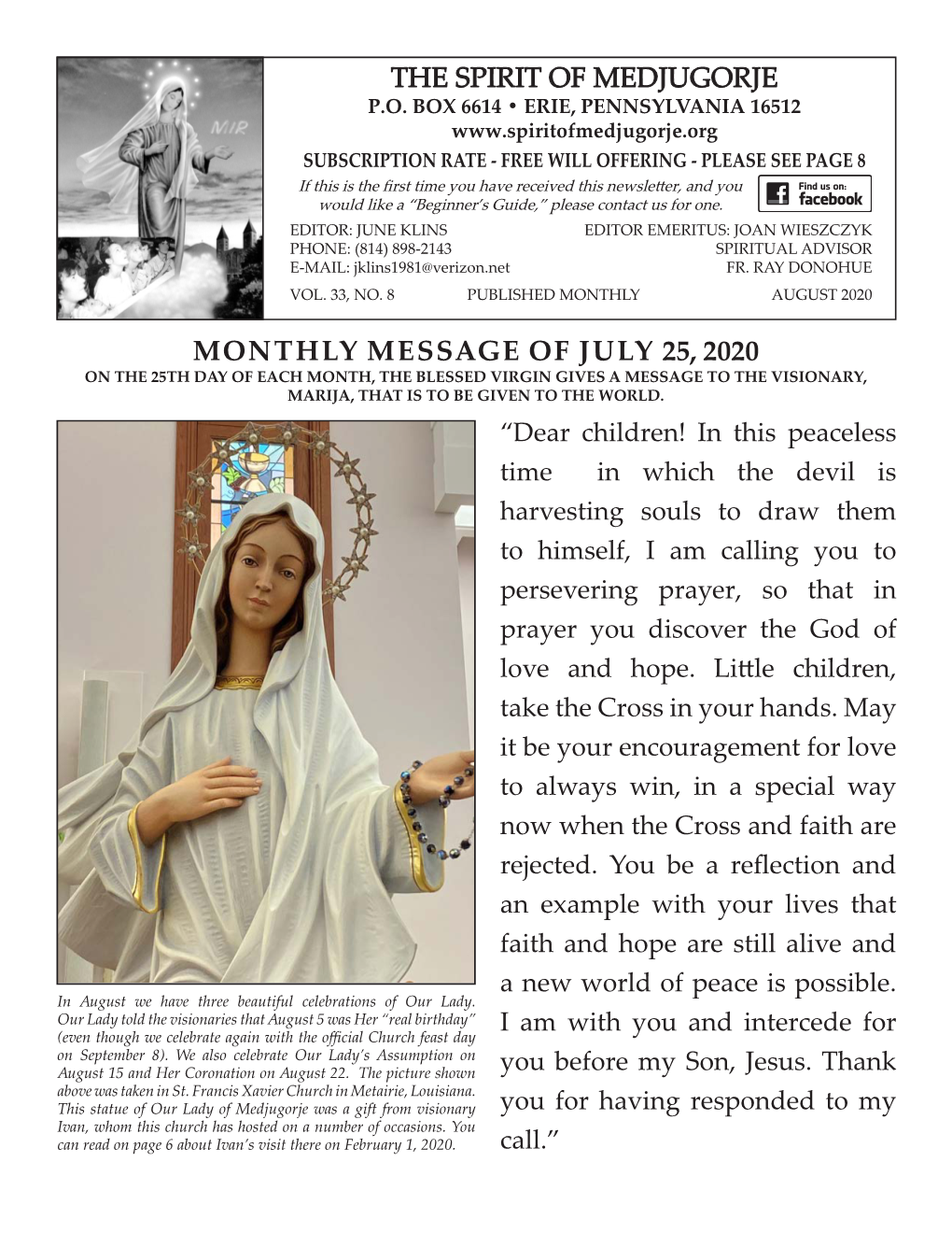 The Spirit of Medjugorje Monthly Message of July 25