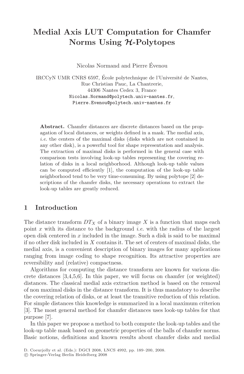 Medial Axis LUT Computation for Chamfer Norms Using H-Polytopes