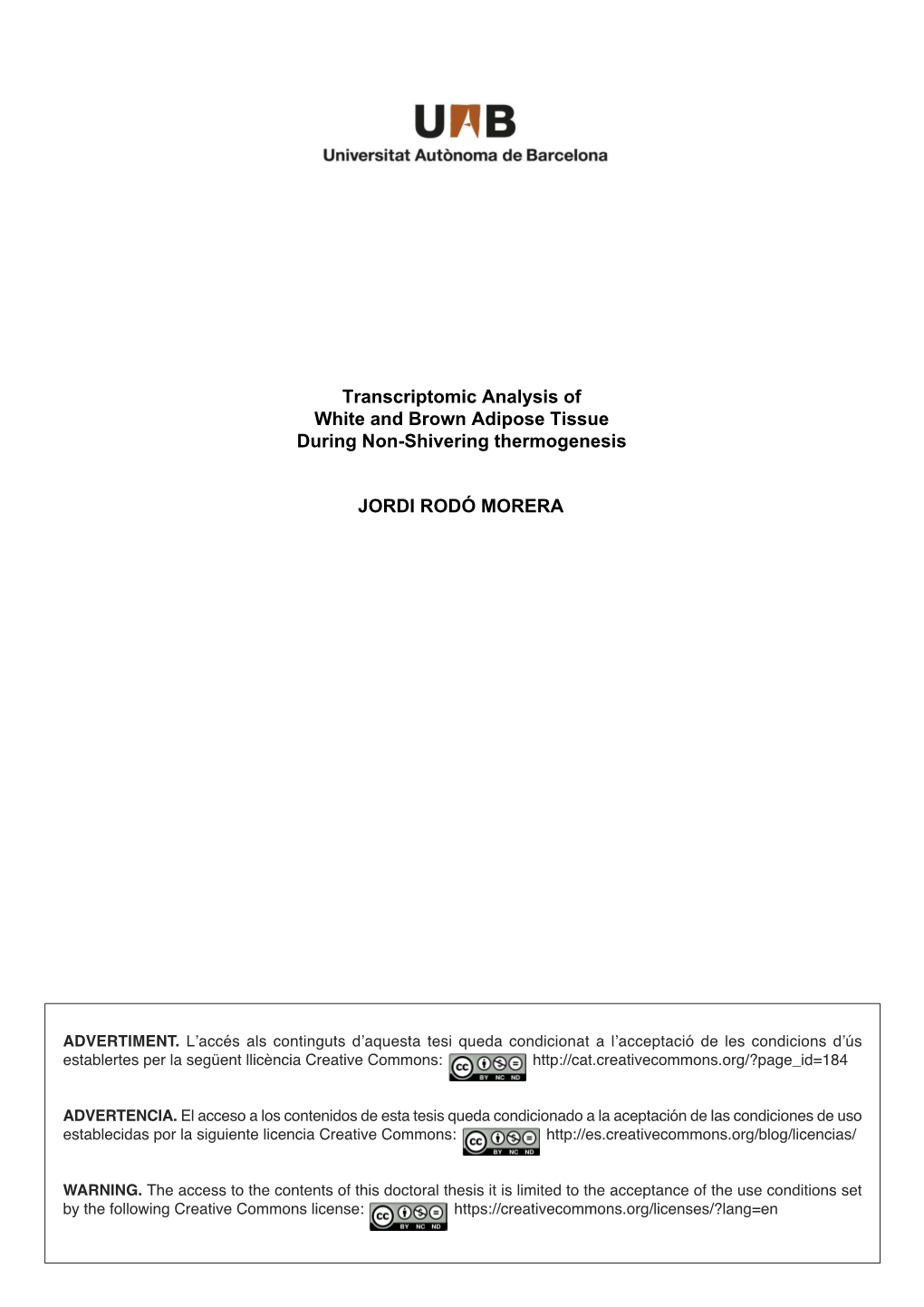 Transcriptomic Analysis of White and Brown Adipose Tissue During Non-Shivering Thermogenesis