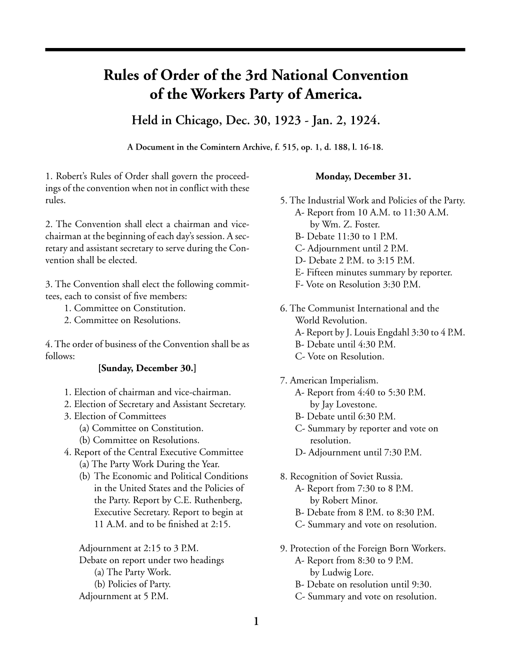 Rules of Order of the 3Rd National Convention of the Workers Party of America
