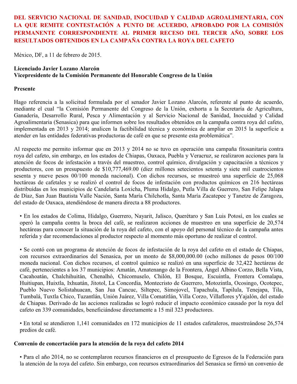 Del Servicio Nacional De Sanidad, Inocuidad Y Calidad