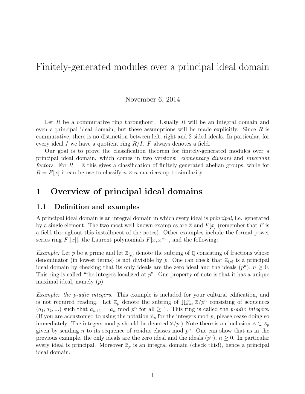 Finitely-Generated Modules Over a Principal Ideal Domain