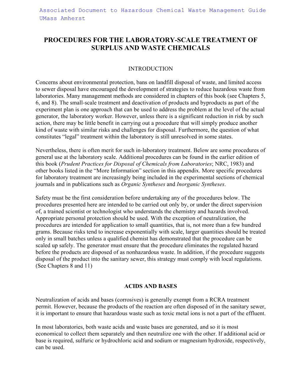 Procedures for the Laboratory-Scale Treatment of Surplus and Waste Chemicals