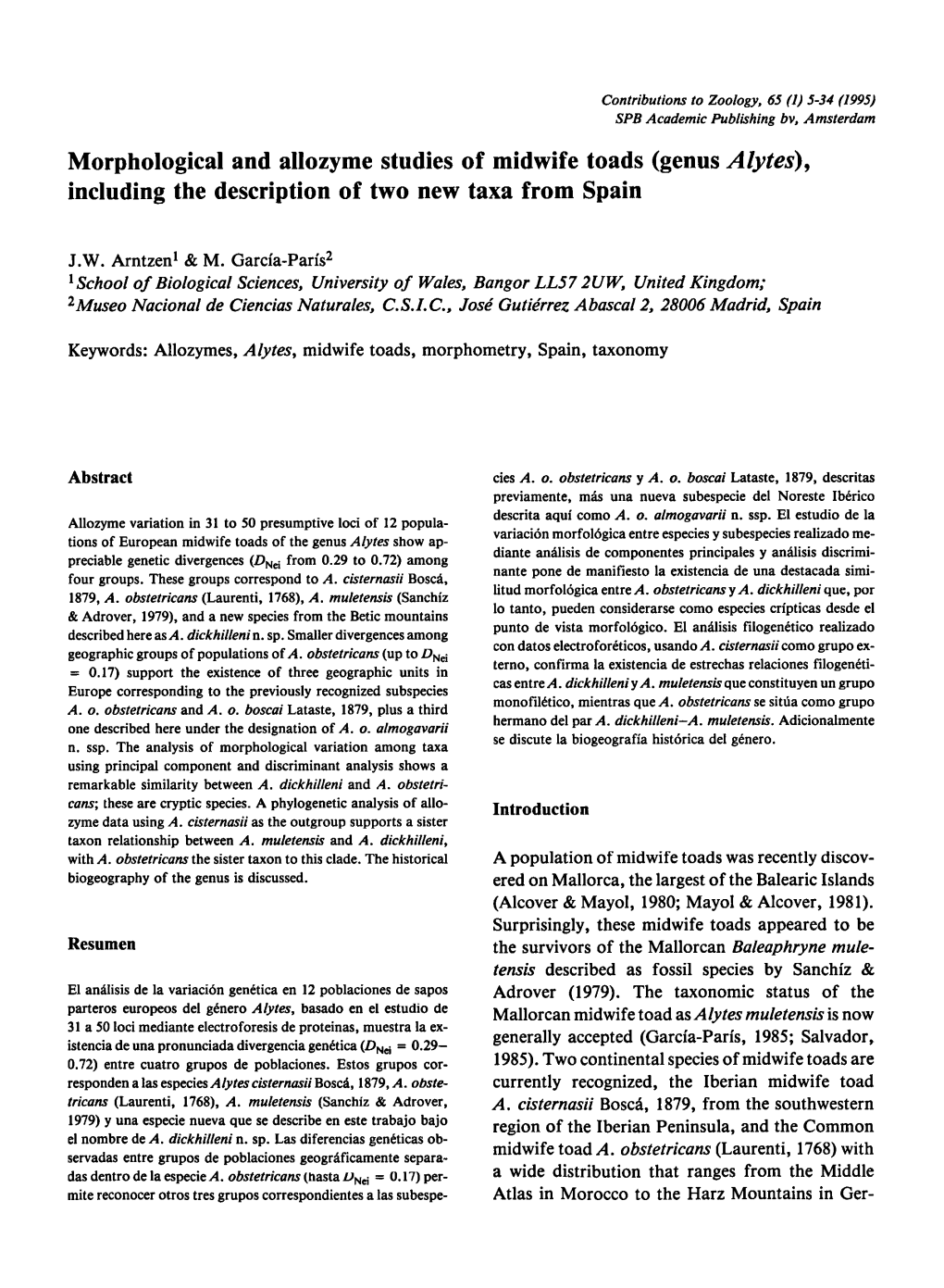 Morphological and (Genus Alytes)