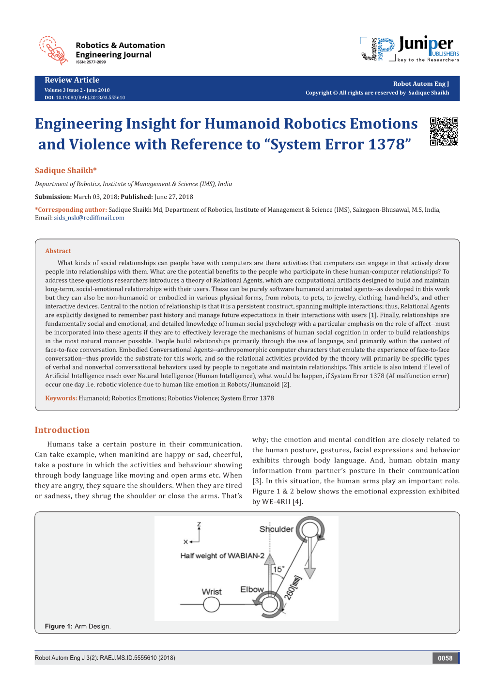 Engineering Insight for Humanoid Robotics Emotions and Violence with Reference to “System Error 1378”