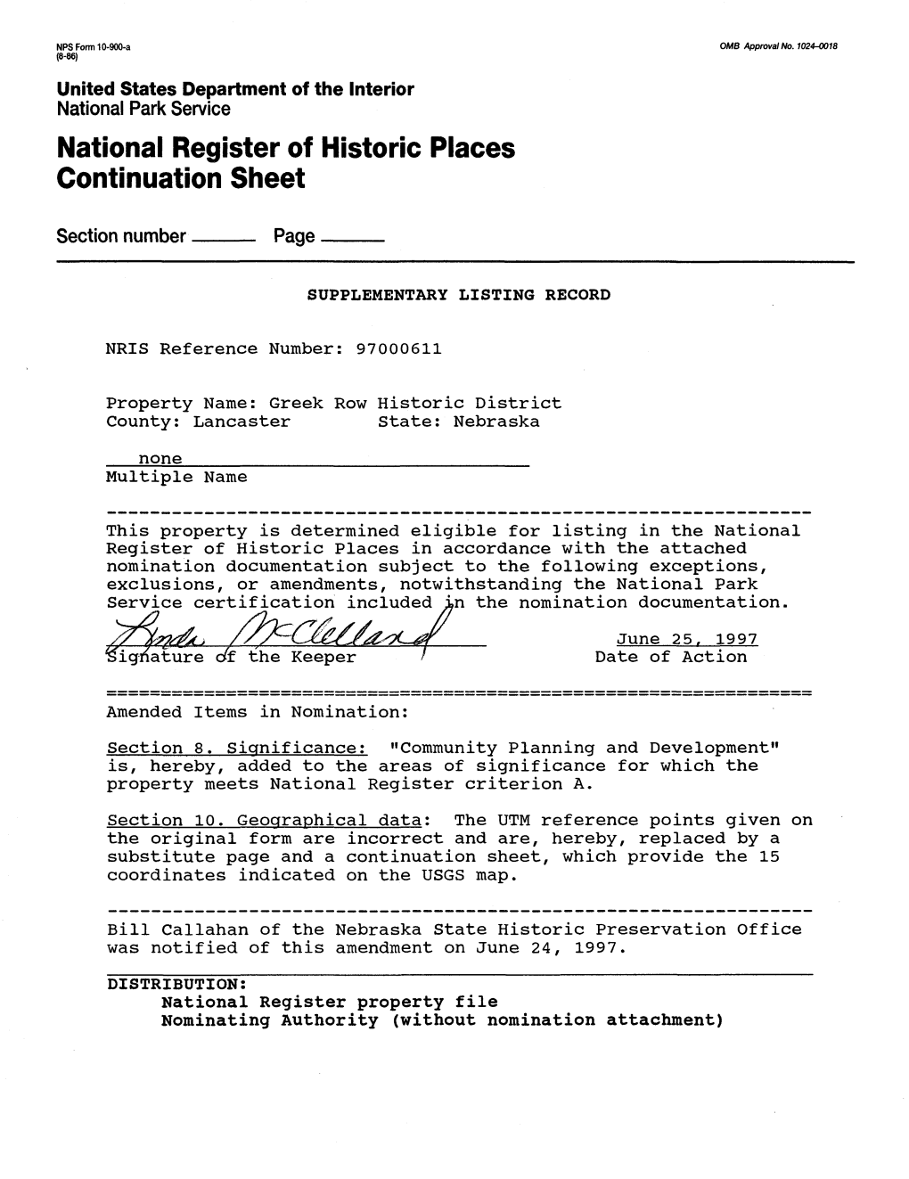 National Register of Historic Places Continuation Sheet