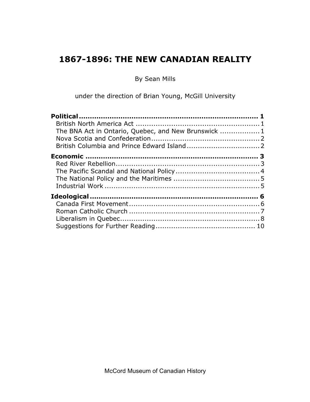 The Main Events of Canadian History, from 1840 to 1929