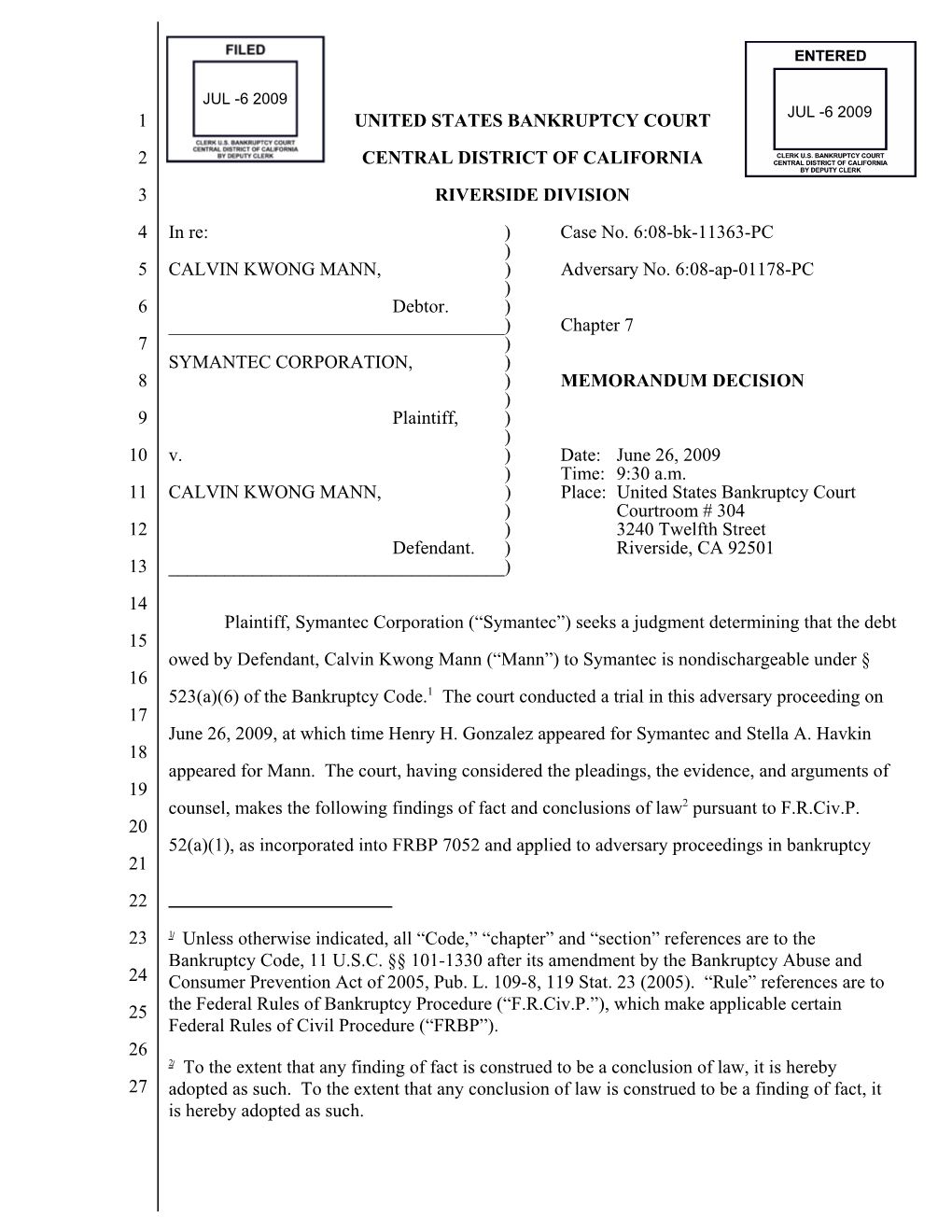 MEMORANDUM DECISION ) 9 Plaintiff, ) ) 10 V