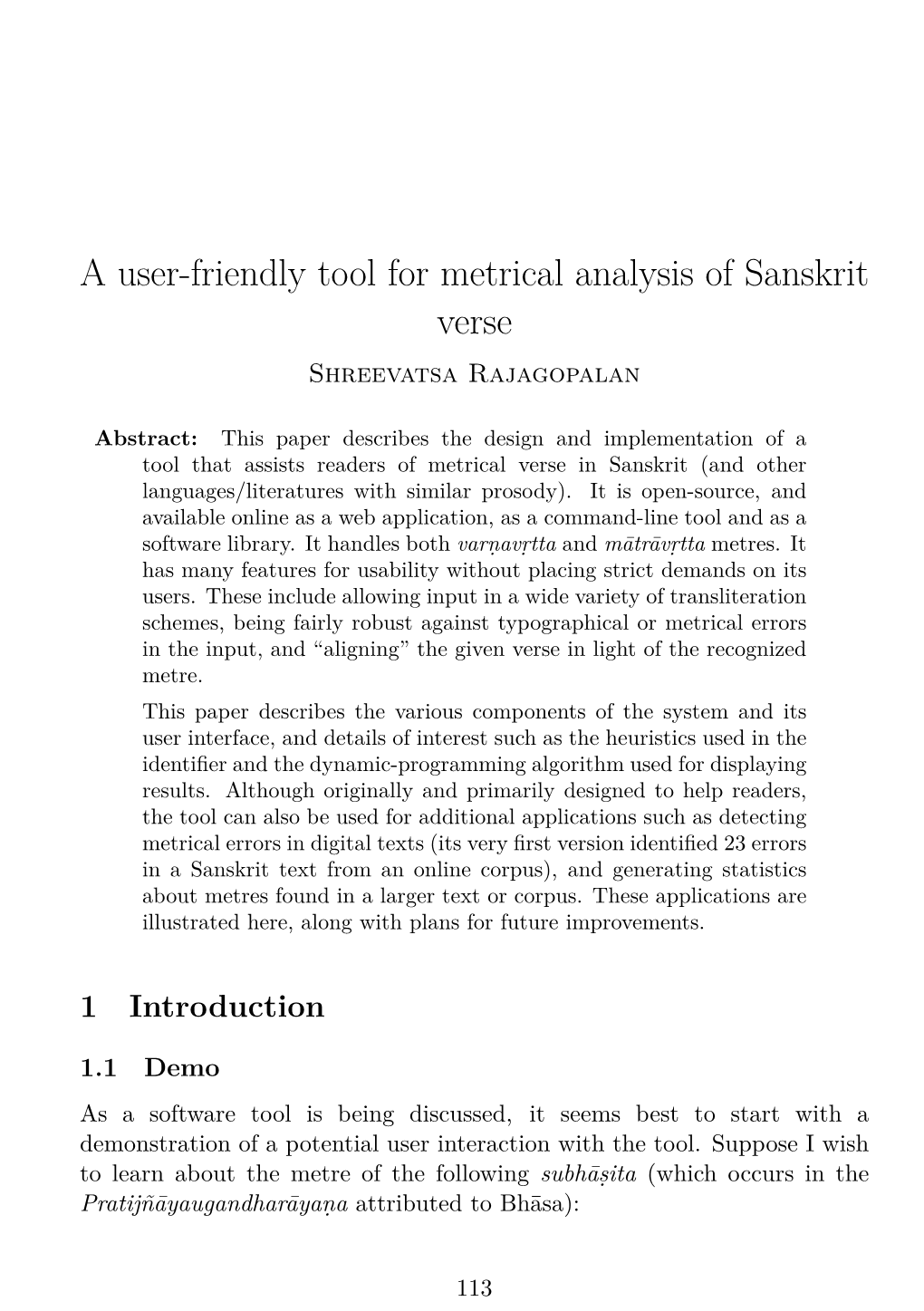 Shreevatsa Rajagopalan, “A User-Friendly Tool for Metrical