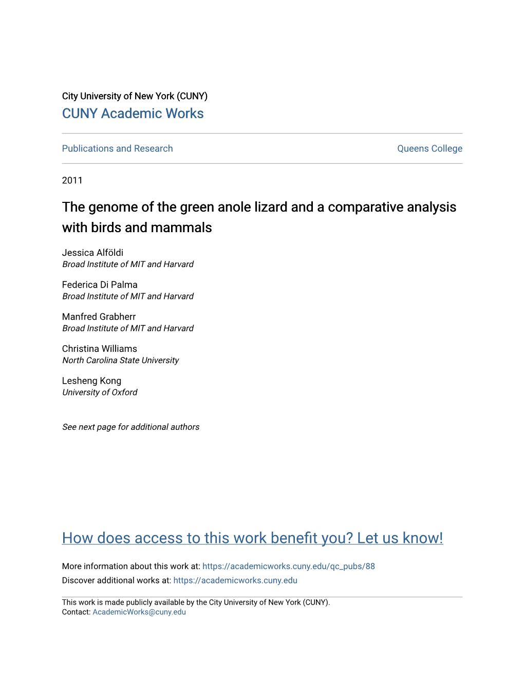 The Genome of the Green Anole Lizard and a Comparative Analysis with Birds and Mammals