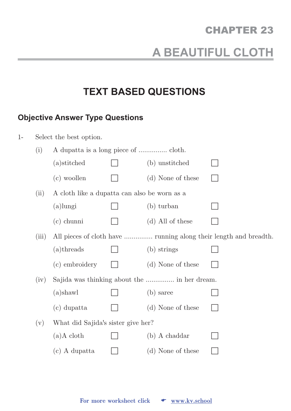 Worksheet Click  Page 202 23 a Beautiful Cloth Chapter 23 LANGUAGE BASED QUESTIONS