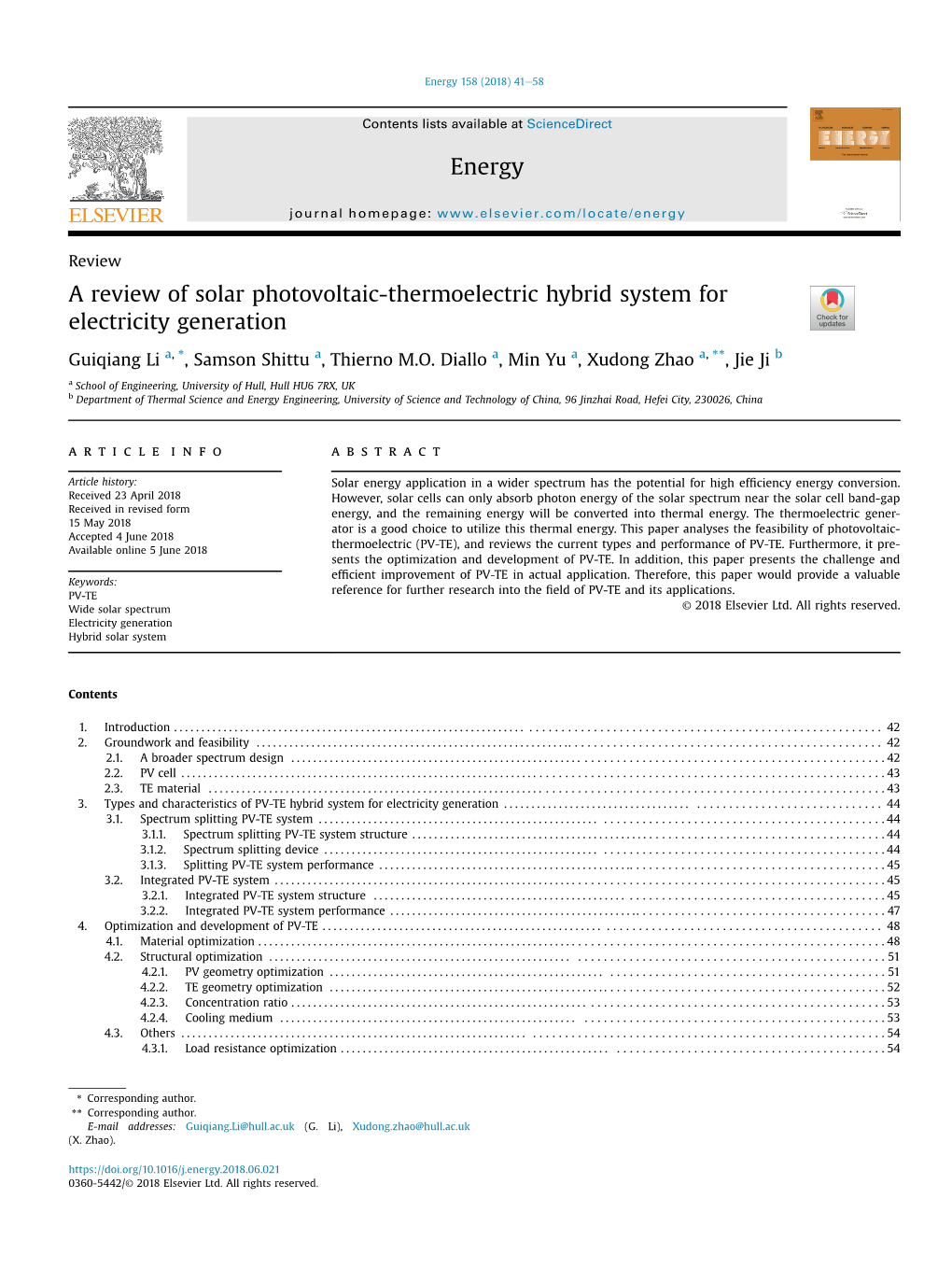 A Review of Solar Photovoltaic-Thermoelectric Hybrid System for Electricity Generation