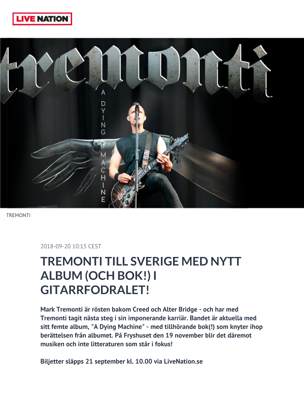 Tremonti Till Sverige Med Nytt Album (Och Bok!) I Gitarrfodralet!