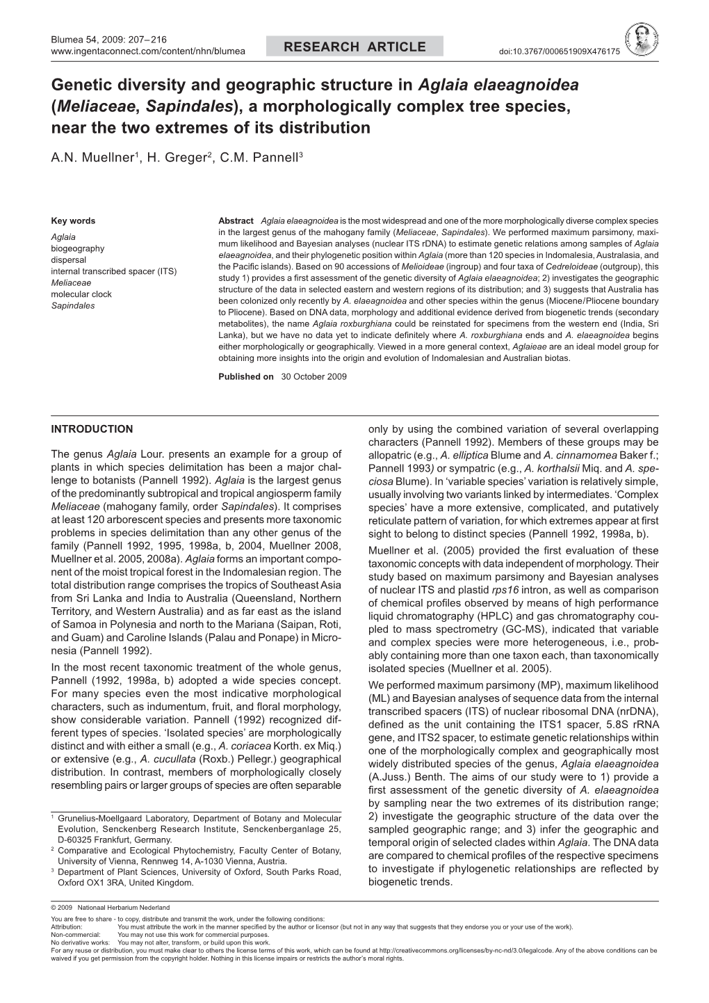 Genetic Diversity and Geographic Structure in Aglaia Elaeagnoidea