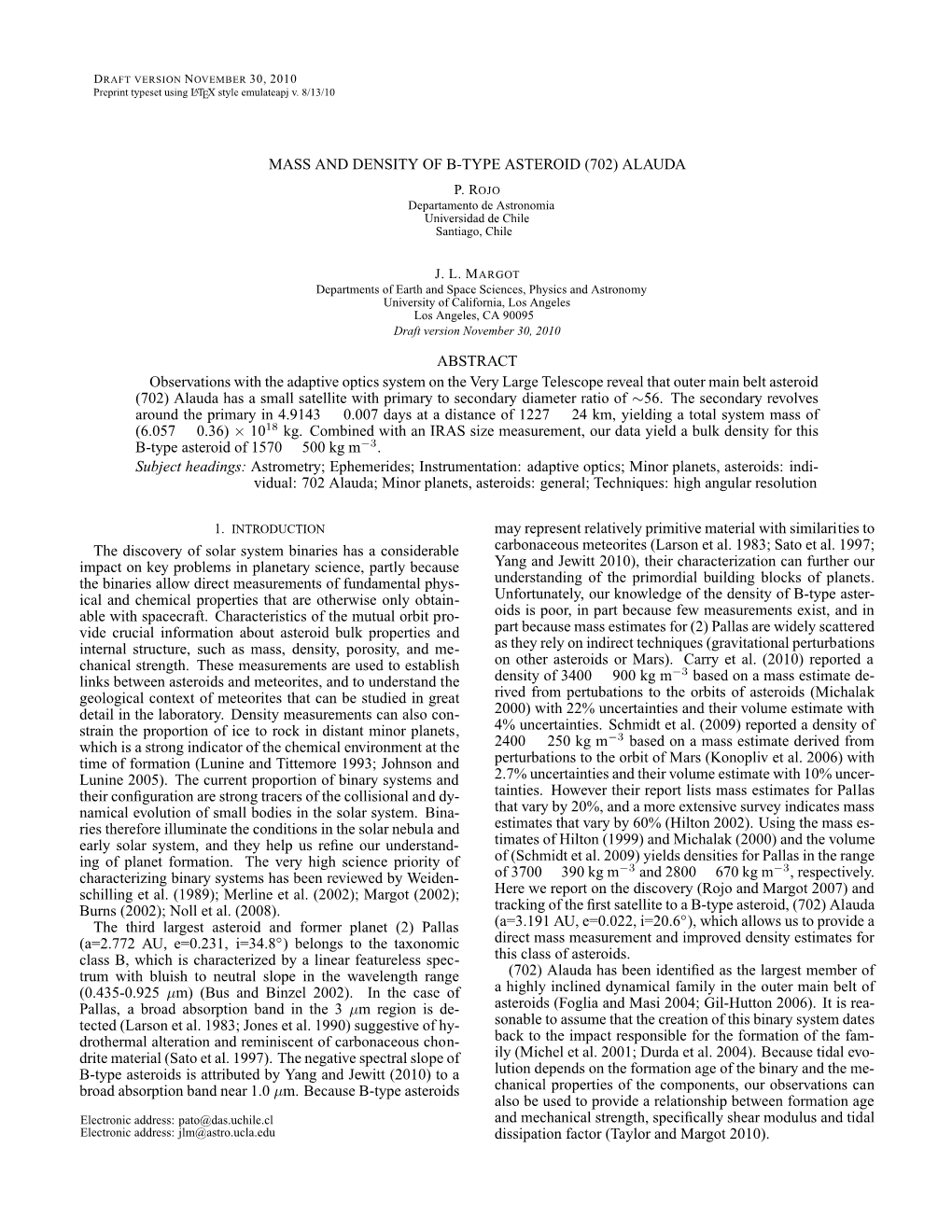 Mass and Density of B-Type Asteroid (702) Alauda