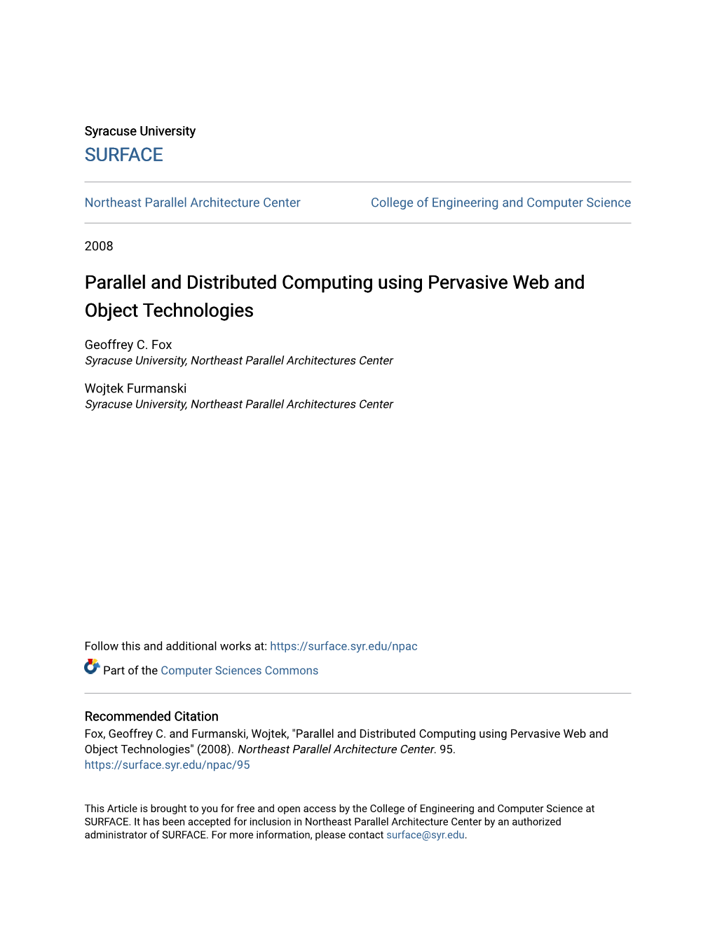 Parallel and Distributed Computing Using Pervasive Web and Object Technologies