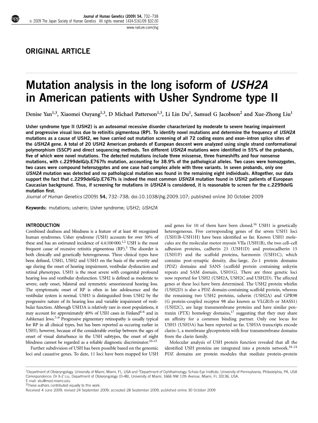 Mutation Analysis in the Long Isoform of USH2A in American Patients with Usher Syndrome Type II