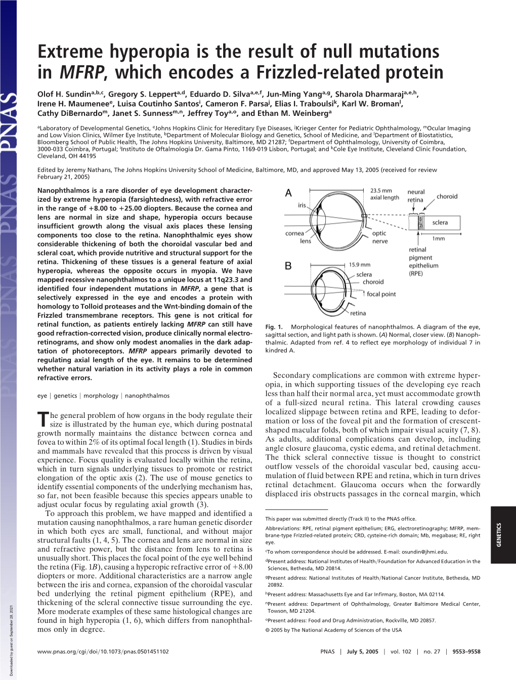 Extreme Hyperopia Is the Result of Null Mutations in MFRP, Which Encodes a Frizzled-Related Protein