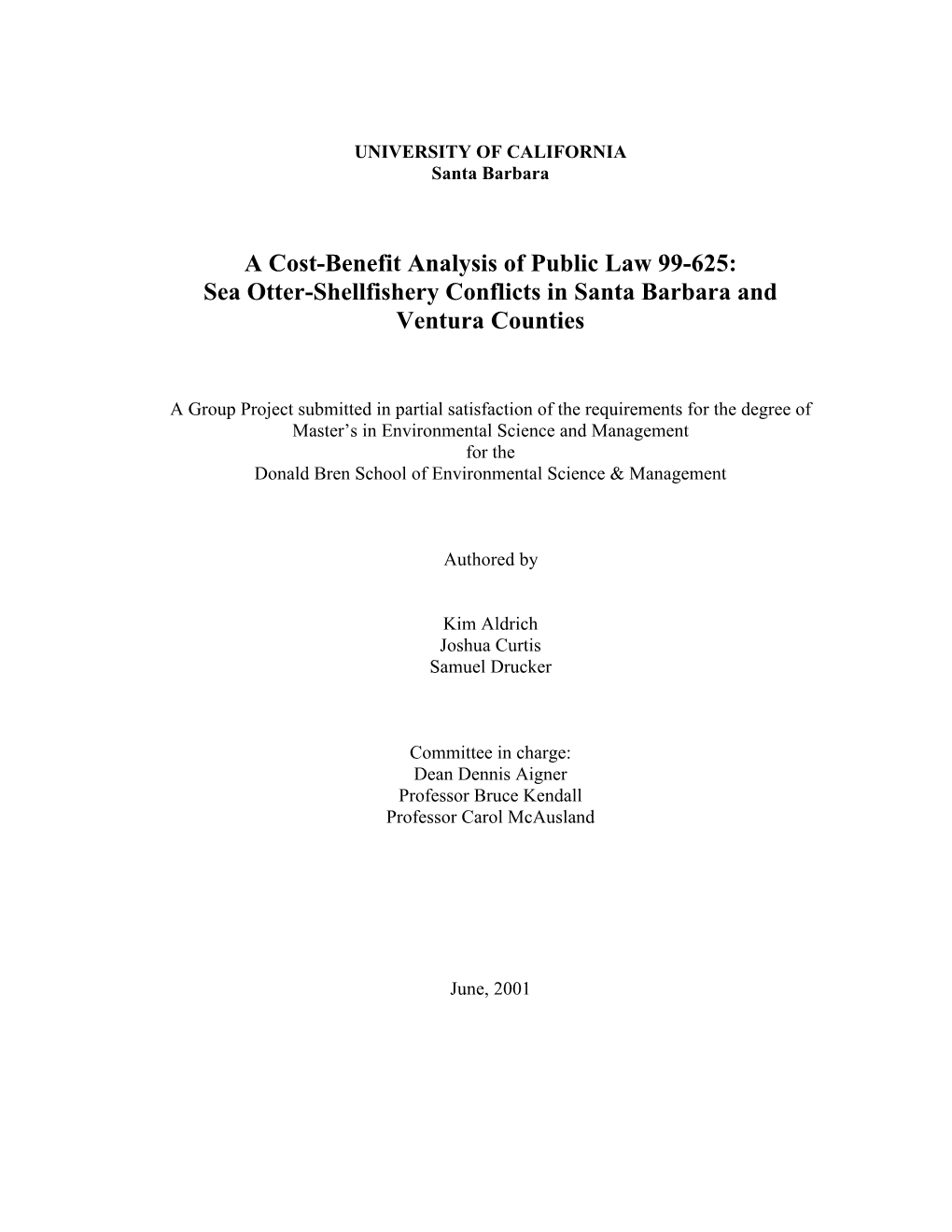Sea Otter-Shellfishery Conflicts in Santa Barbara and Ventura Counties