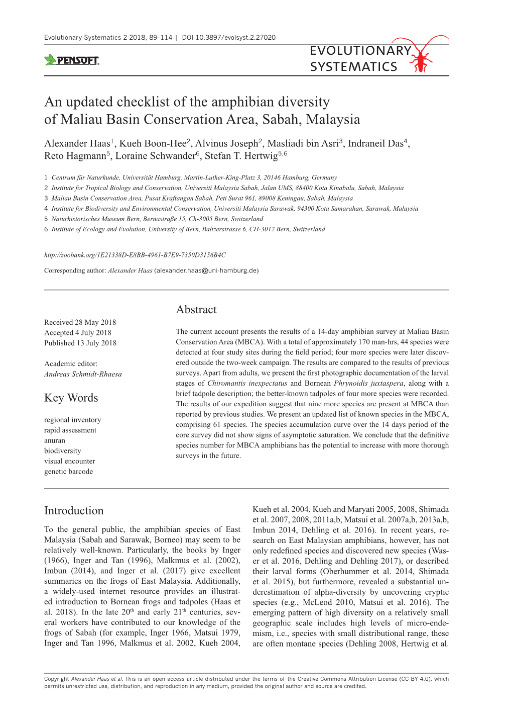 ﻿An Updated Checklist of the Amphibian Diversity of Maliau Basin