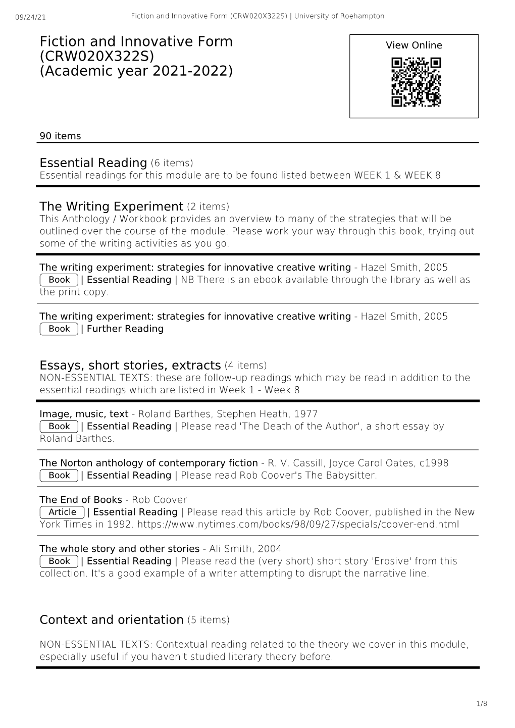 Fiction and Innovative Form (CRW020X322S) | University of Roehampton