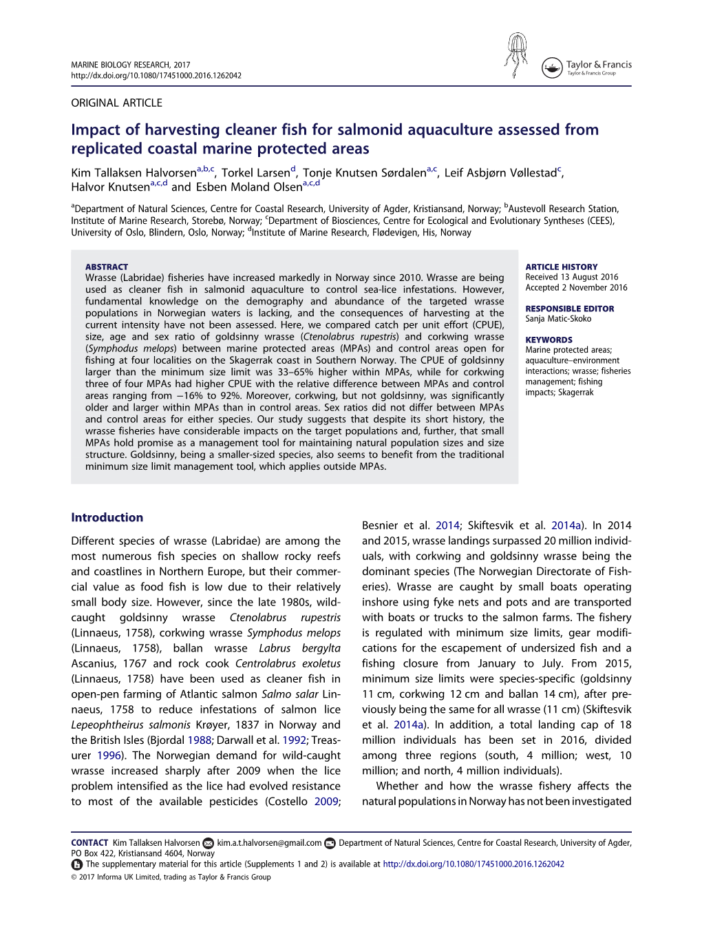 Impact of Harvesting Cleaner Fish for Salmonid Aquaculture Assessed