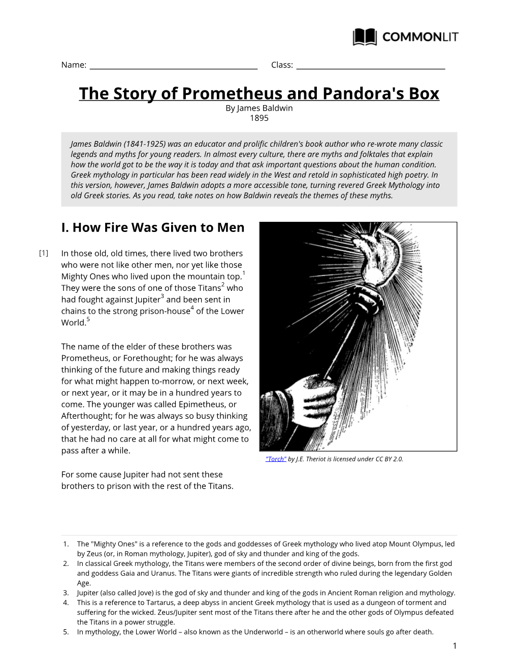 The Story of Prometheus and Pandora's Box by James Baldwin 1895